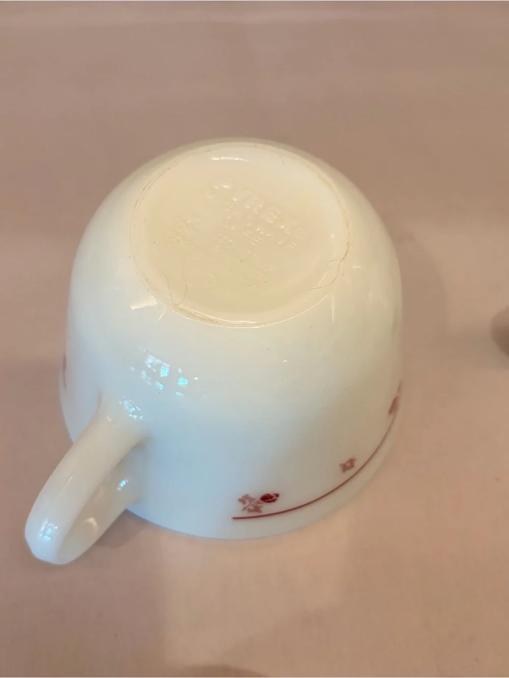 Vintage Pyrex Burgundy Rose Milk Glass Coffee Cups Mugs Set of 4